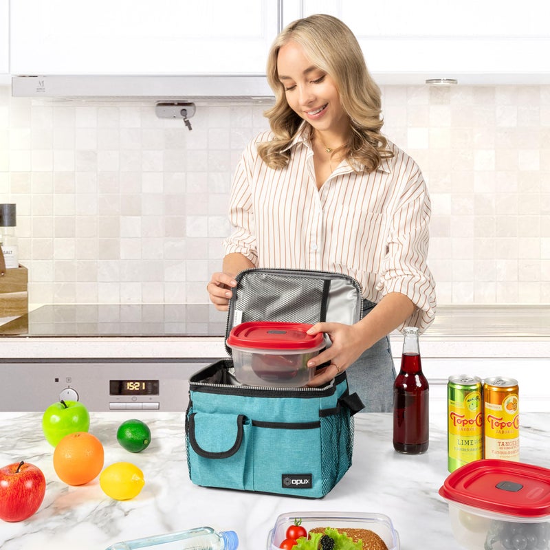 opux Insulated Lunch Bag for Men Women, Leakproof Sea Blue Lunch Box for Work, Portable Soft Lunch Cooler Bag with Shoulder Strap, Adult Lunchbox Lunch Pail for Kid Boy Girl School, 14 Can/8L - Image 5